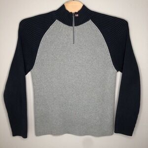 Polo Jeans‎ Co. Ralph Lauren Men's 2XL Gray Blue 1/4 Zip Ribbed Pullover Sweater